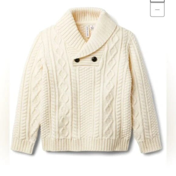Janie and Jack Cable Knit Shawl Collar Cream Sweater 18 To 24 Months- Fisherman - Picture 1 of 10